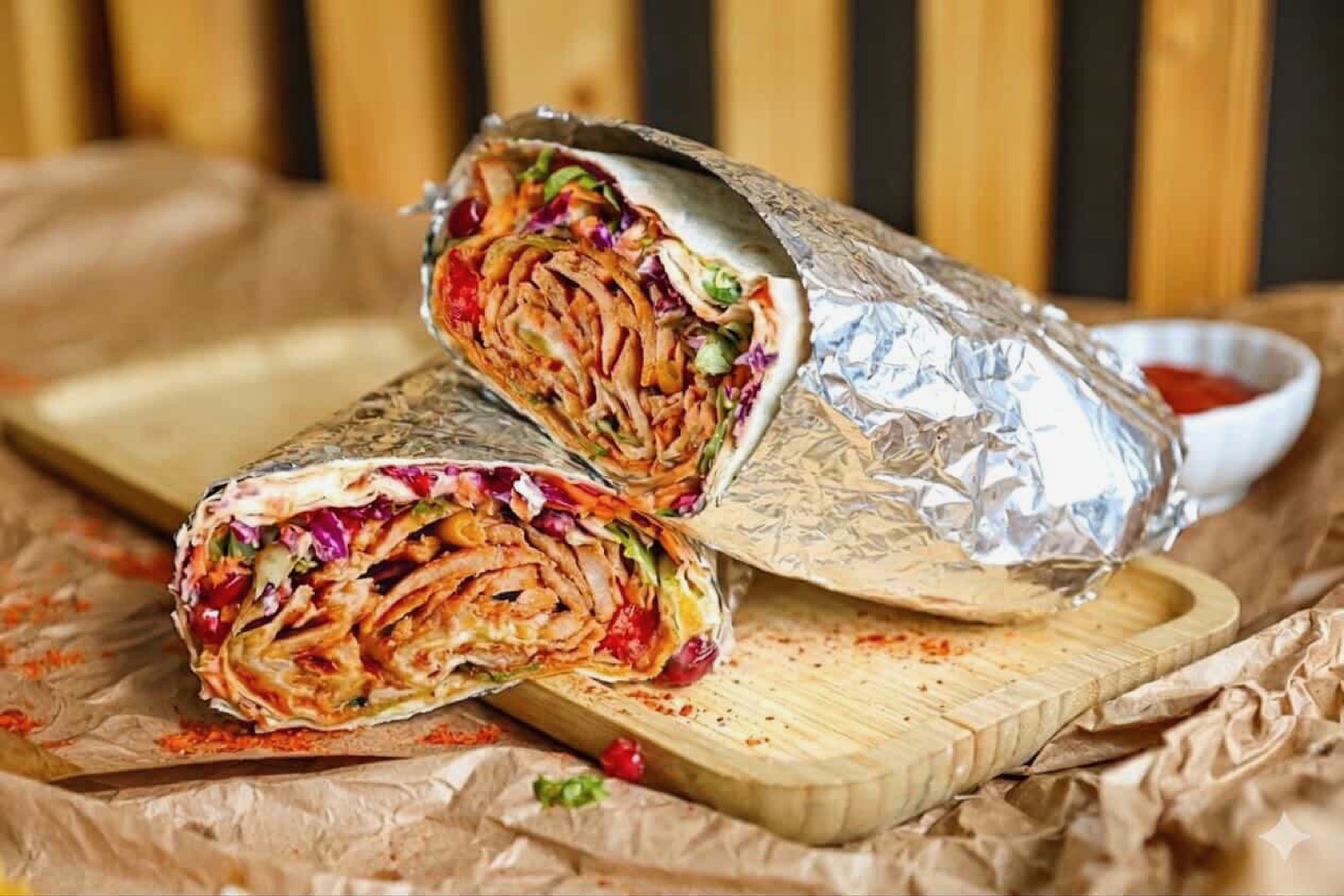 SHAUROOM shawarma wrapped in foil, ready to go